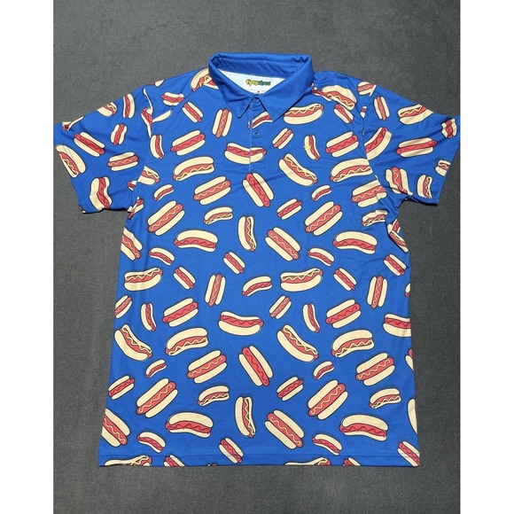 Tipsy Elves Other - Tipsy Elves Large Blue Hot Dog Short Sleeve Polo Golf Athletic Shirt Bowling